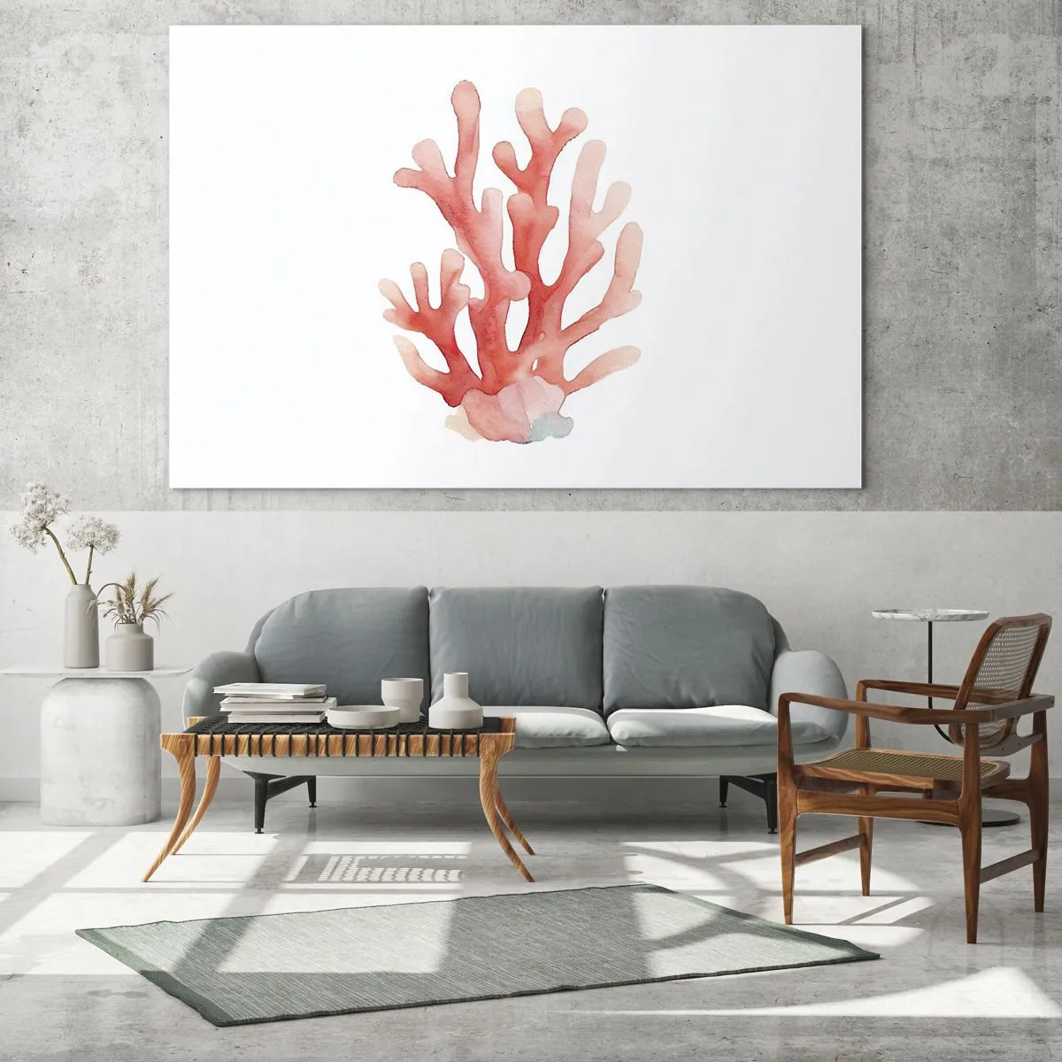 Obraz na skle - Akvarel růžový korál na bílém pozadí - 70x50cm - Korálový korál - Moderní nástěnná dekorace do obývacího pokoje a ložnice ARTTOR