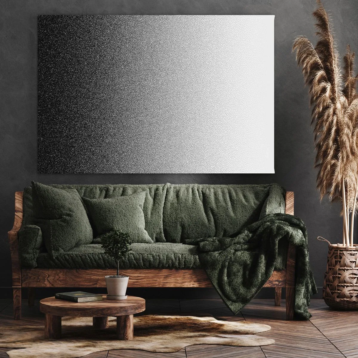 Obraz na plátně - Minimalistický černobílý gradient v bodě - 70x50cm - Směrem ke světlu - Moderní nástěnná dekorace do obývacího pokoje a ložnice ARTTOR