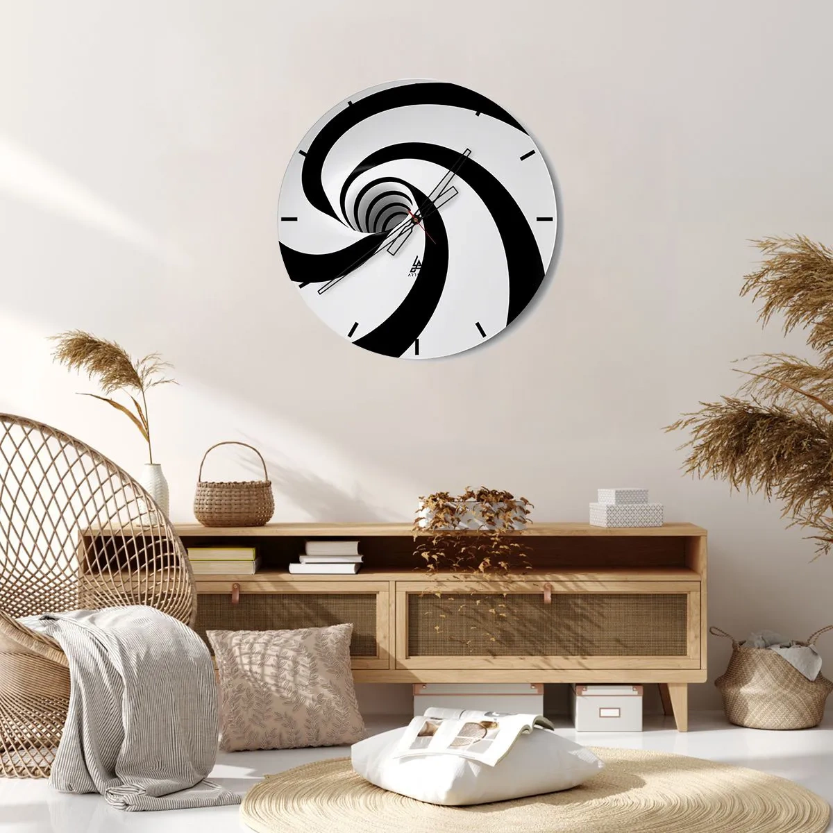 Nástěnné hodiny - Dynamická černobílá spirála - 30x30cm - Podlehnout viru? - Moderní nástěnná dekorace do obývacího pokoje, kuchyně a ložnice ARTTOR