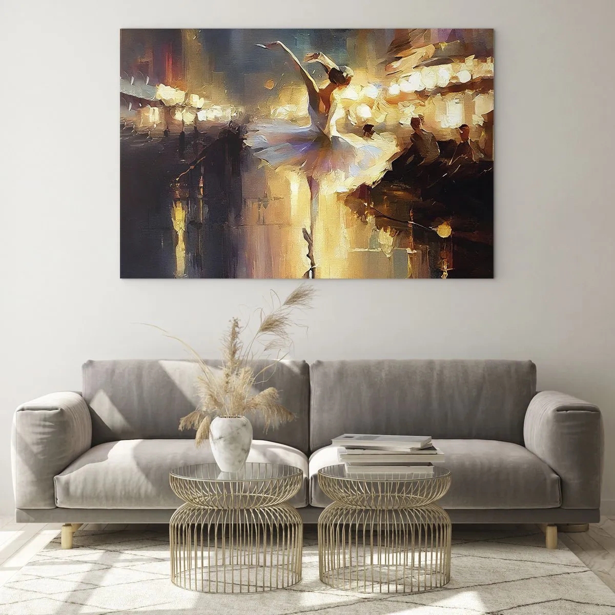 Obraz na skle - Baletka ve světle městských světel - 70x50cm - Zázrak na ulici - Moderní nástěnná dekorace do obývacího pokoje a ložnice ARTTOR