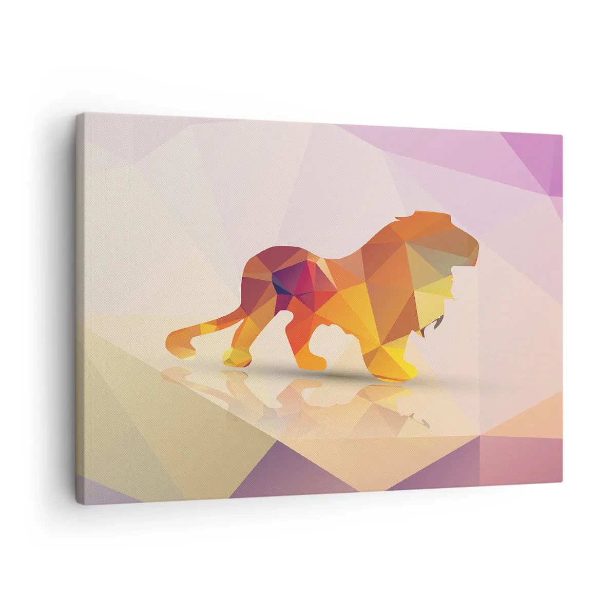 Obraz na plátně - Geometrická silueta lva v odstínech žluté a oranžové - 70x50cm - Diamantový král - Moderní nástěnná dekorace do obývacího pokoje a ložnice ARTTOR