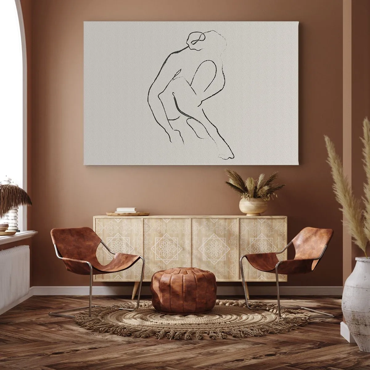 Obraz na plátně - Minimalistická silueta v černé barvě na světlém pozadí - 70x50cm - Intimní skica - Moderní nástěnná dekorace do obývacího pokoje a ložnice ARTTOR