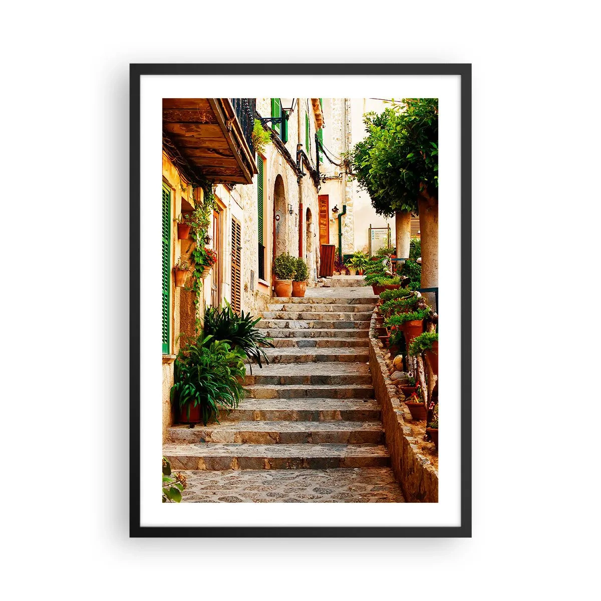 Plakát v černém rámu - Kouzlo středomořské ulice - 50x70cm - Kouzlo španělské dovolené - Moderní nástěnná dekorace do obývacího pokoje a ložnice ARTTOR