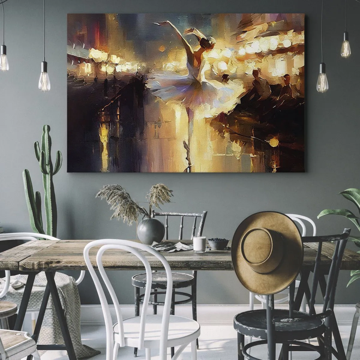 Obraz na plátně - Baletka tančící před osvětleným pódiem - 70x50cm - Zázrak na ulici - Moderní nástěnná dekorace do obývacího pokoje a ložnice ARTTOR