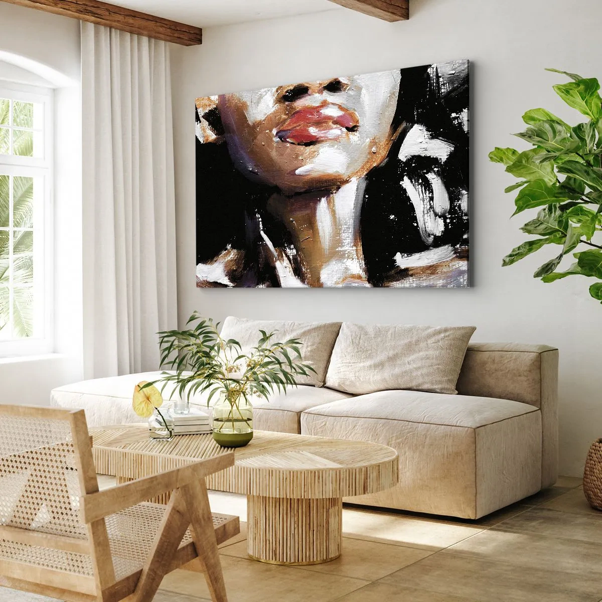 Obraz na plátně - Portrét ženy v expresivním malířském stylu na tmavém pozadí - 70x50cm - Hrdost bez předsudků - Moderní nástěnná dekorace do obývacího pokoje a ložnice ARTTOR