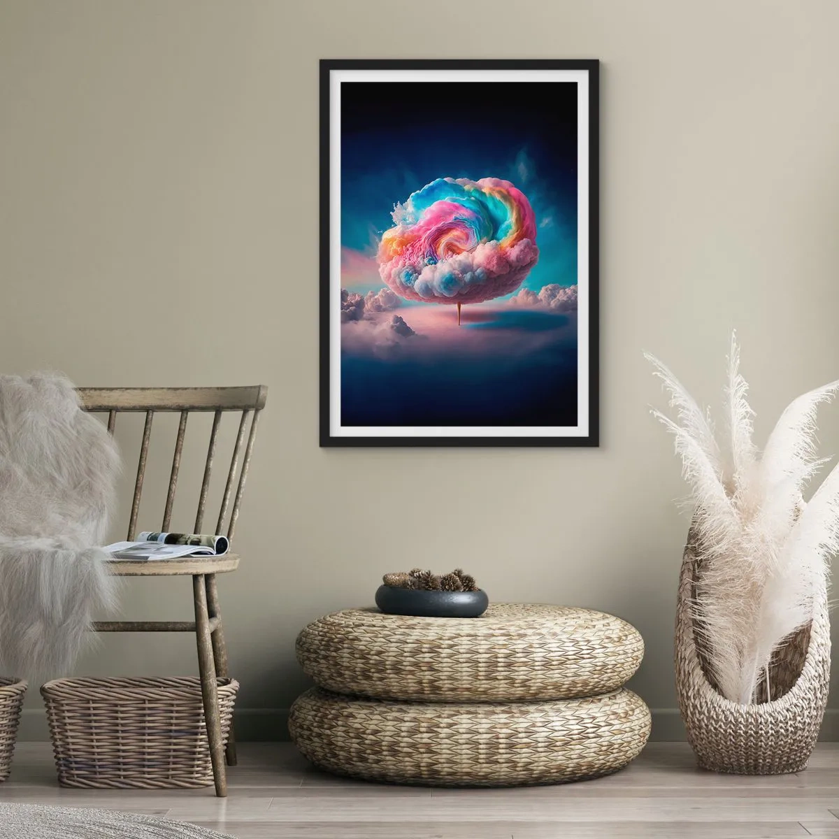 Plakát v černém rámu - Barevný, abstraktní mrak vířící ve vesmíru - 50x70cm - Sen o zábavním parku - Moderní nástěnná dekorace do obývacího pokoje a ložnice ARTTOR