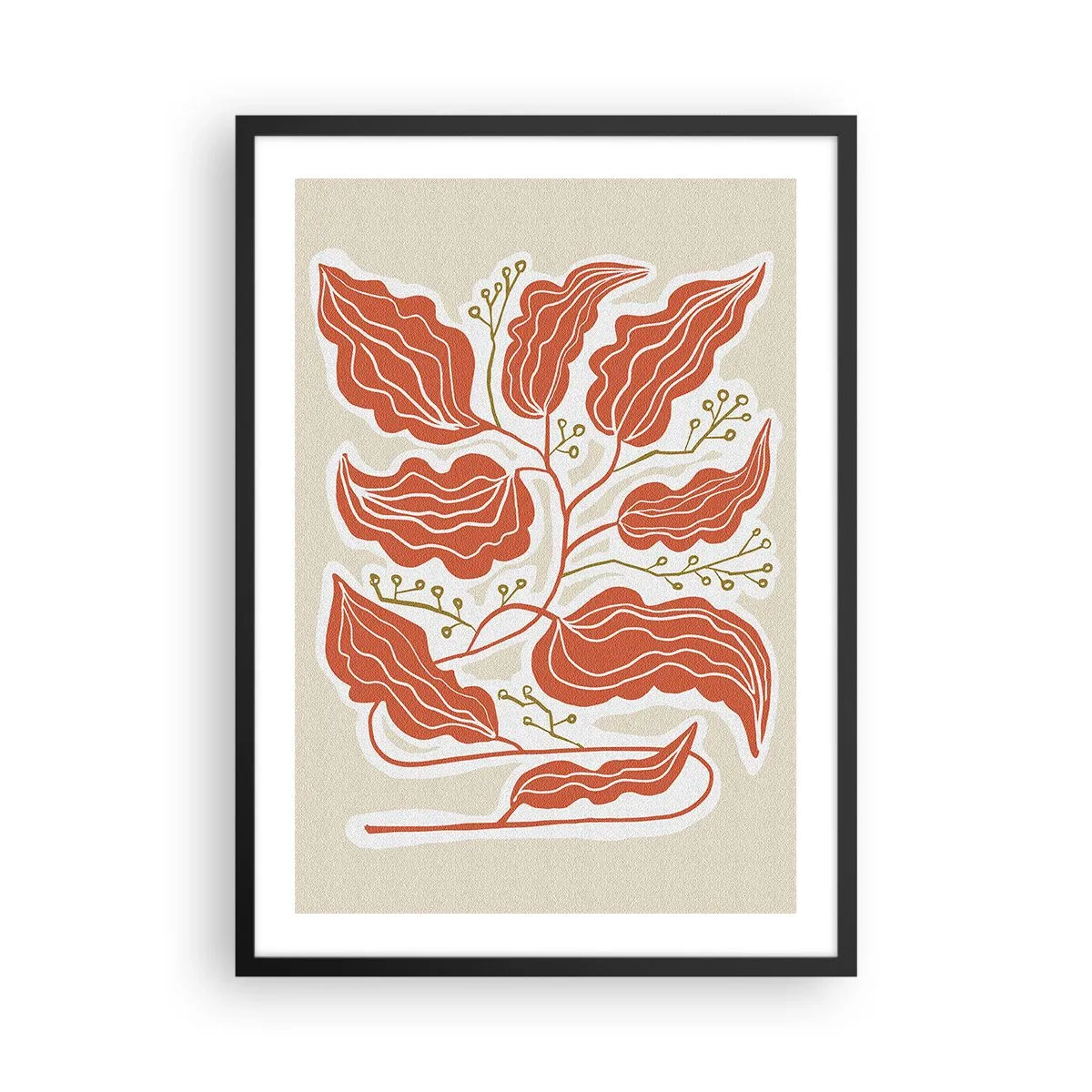 Plakát v černém rámu - Abstraktní kompozice listů v odstínech oranžové a béžové. - 50x70cm - Lidově a korálově - Moderní nástěnná dekorace do obývacího pokoje a ložnice ARTTOR