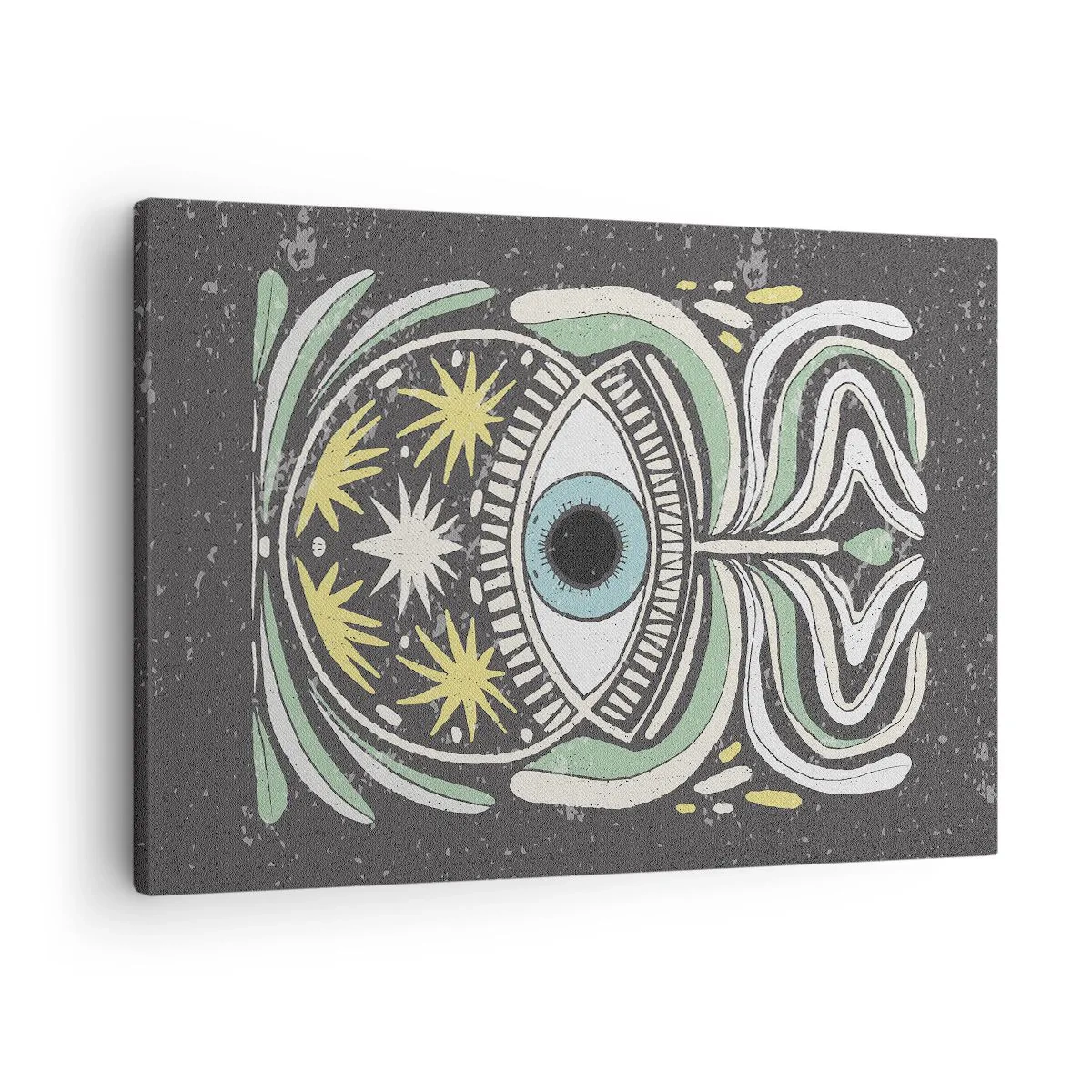 Obraz na plátně - Symbolické oko obklopené abstraktními vzory - 70x50cm - Kmenové rituály - Moderní nástěnná dekorace do obývacího pokoje a ložnice ARTTOR