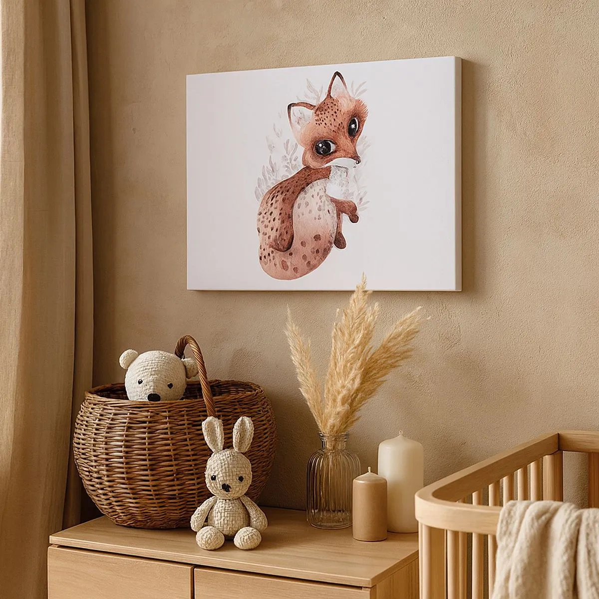 Obraz na plátně - Roztomilá akvarelová liška na světlém pozadí - 70x50cm - Prostě se zamilovat - Moderní nástěnná dekorace do obývacího pokoje a ložnice ARTTOR