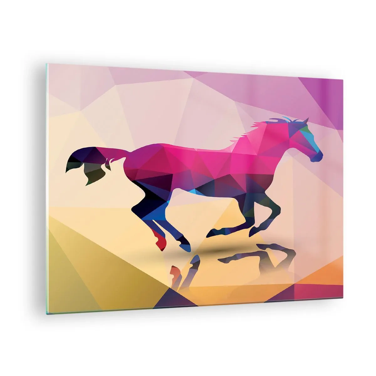 Obraz na skle - Geometrický kůň v barevné abstrakci - 70x50cm - Kubismus stále živý - Moderní nástěnná dekorace do obývacího pokoje a ložnice ARTTOR