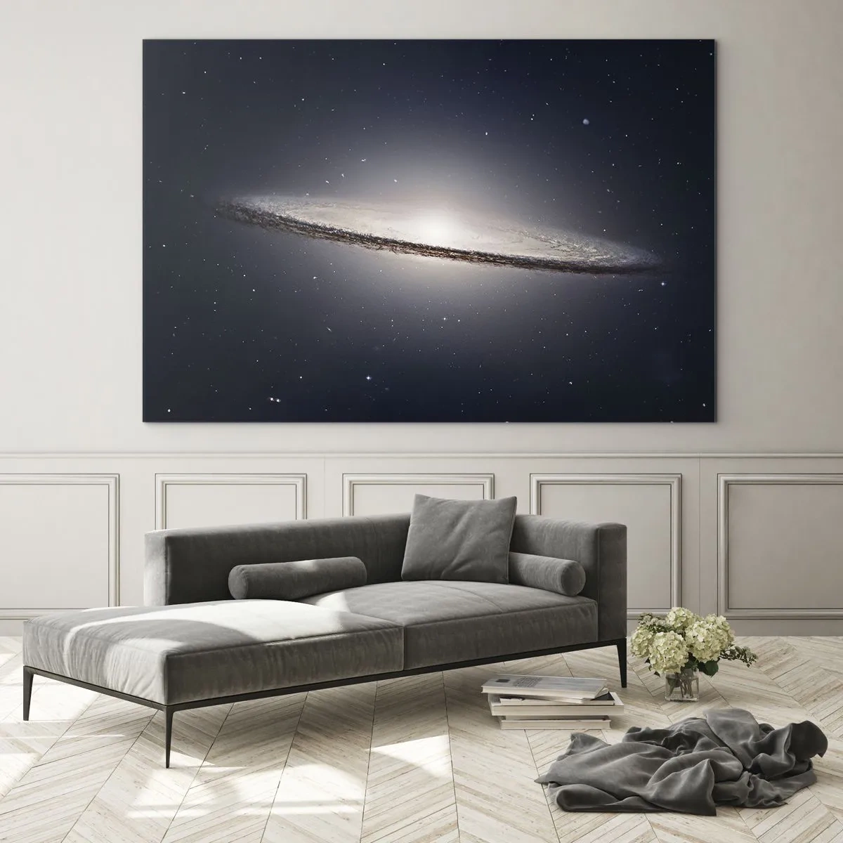 Obraz na skle - Spirální galaxie plující ve vesmíru - 70x50cm - Kdysi dávno, v jedné vzdálené galaxii… - Moderní nástěnná dekorace do obývacího pokoje a ložnice ARTTOR