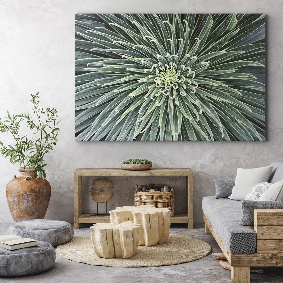 Obraz na plátně - Symetrické uspořádání zelených listů připomínající hvězdu - 70x50cm - Zrození hvězdy - Moderní nástěnná dekorace do obývacího pokoje a ložnice ARTTOR