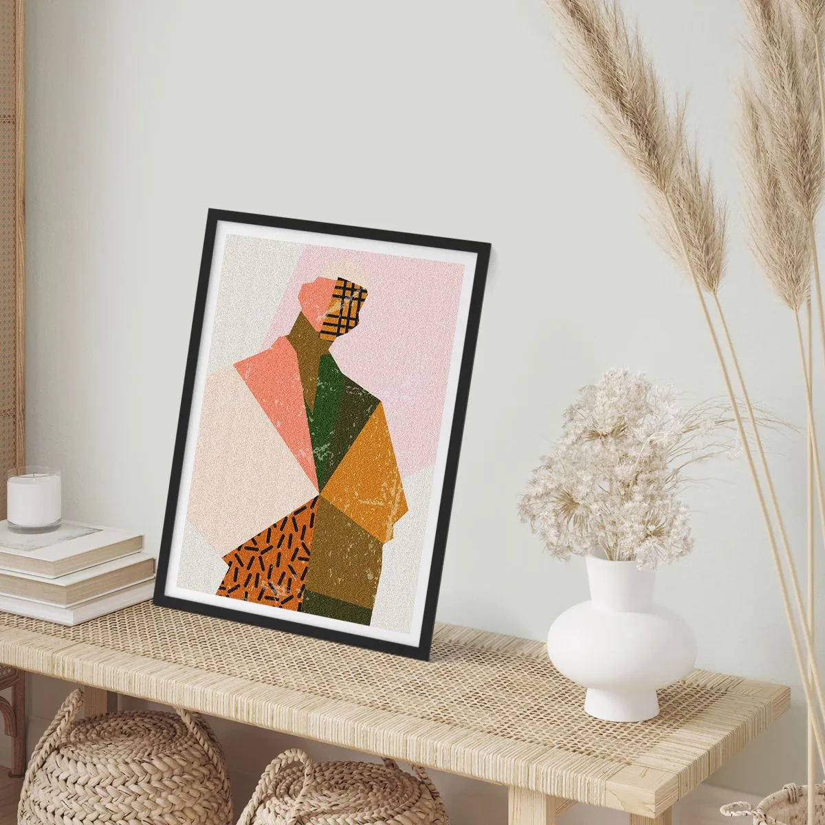 Plakát v černém rámu - Abstraktní silueta v geometrických tvarech - 50x70cm - Člověk – složitá bytost - Moderní nástěnná dekorace do obývacího pokoje a ložnice ARTTOR