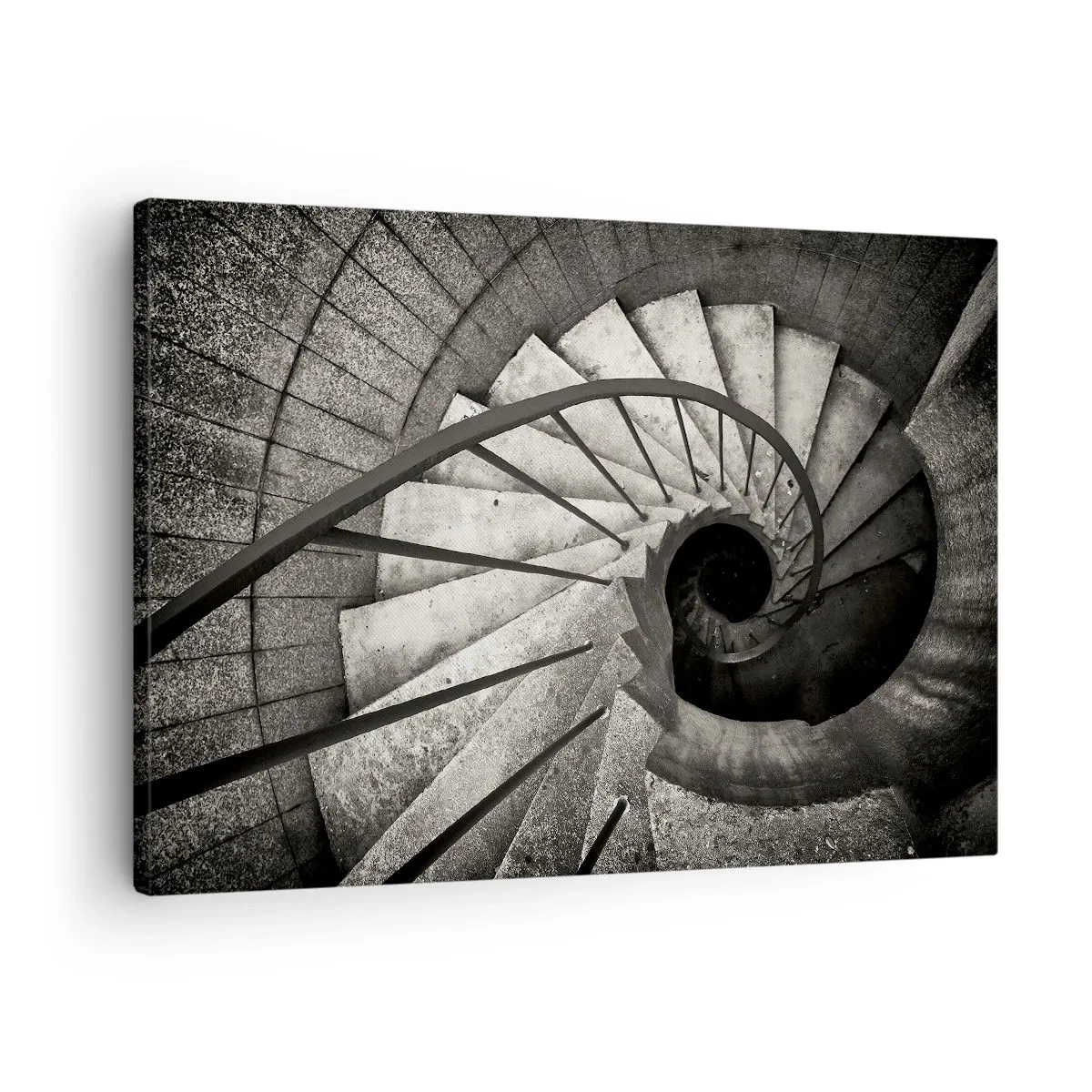 Obraz na plátně - Černobílé točité schodiště v moderním stylu - 70x50cm - Nahoru po schodech, dolů po schodech - Moderní nástěnná dekorace do obývacího pokoje a ložnice ARTTOR
