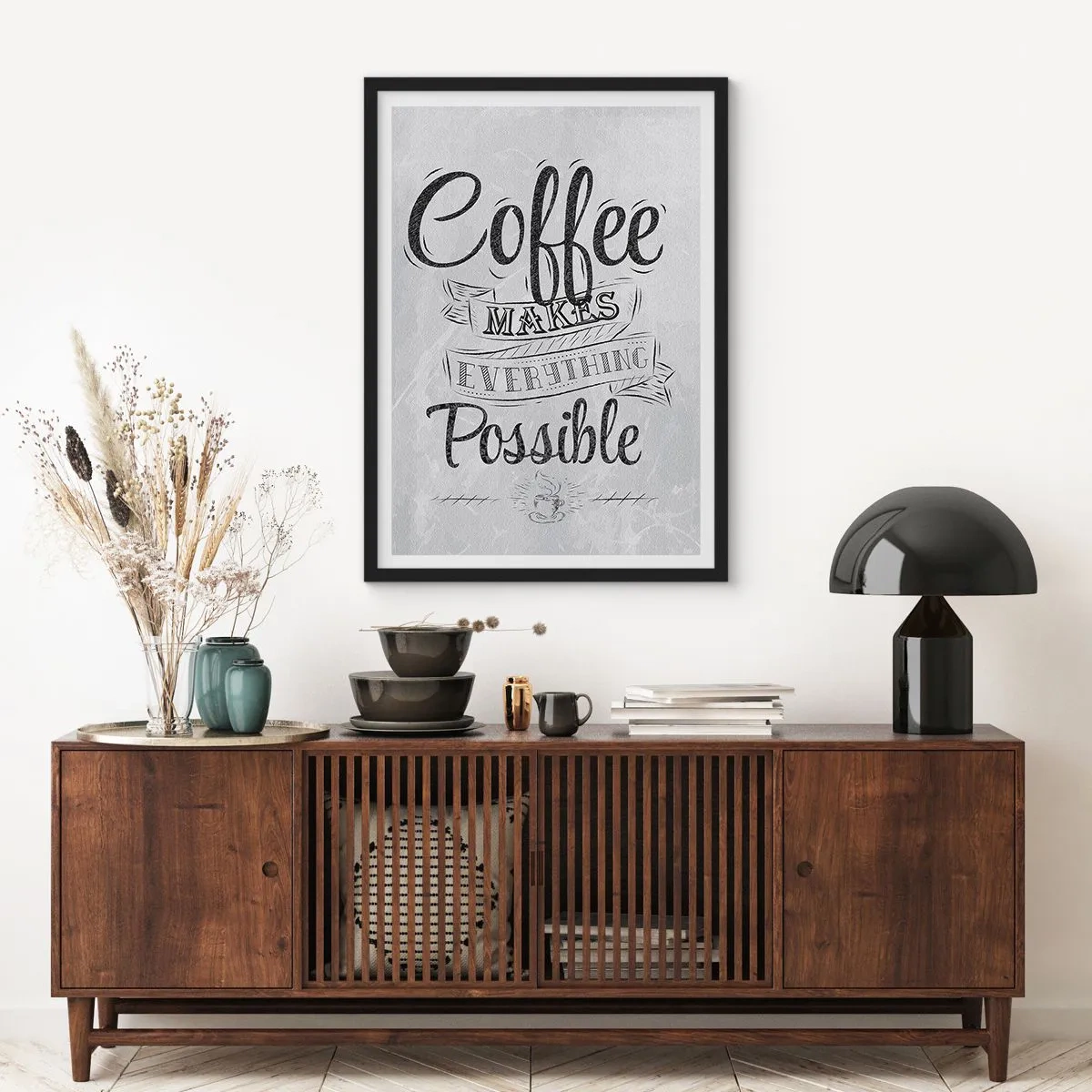 Plakát v černém rámu - Motivační plakát o kávě - 50x70cm - Proč nemilovat kávu? - Moderní nástěnná dekorace do obývacího pokoje a ložnice ARTTOR