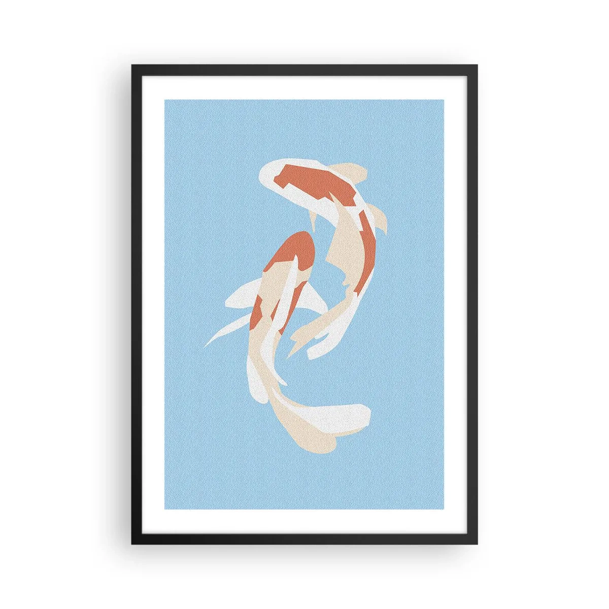 Plakát v černém rámu - Dvě koi ryby plavou v harmonii - 50x70cm - Spontánní synchronizované plavání - Moderní nástěnná dekorace do obývacího pokoje a ložnice ARTTOR
