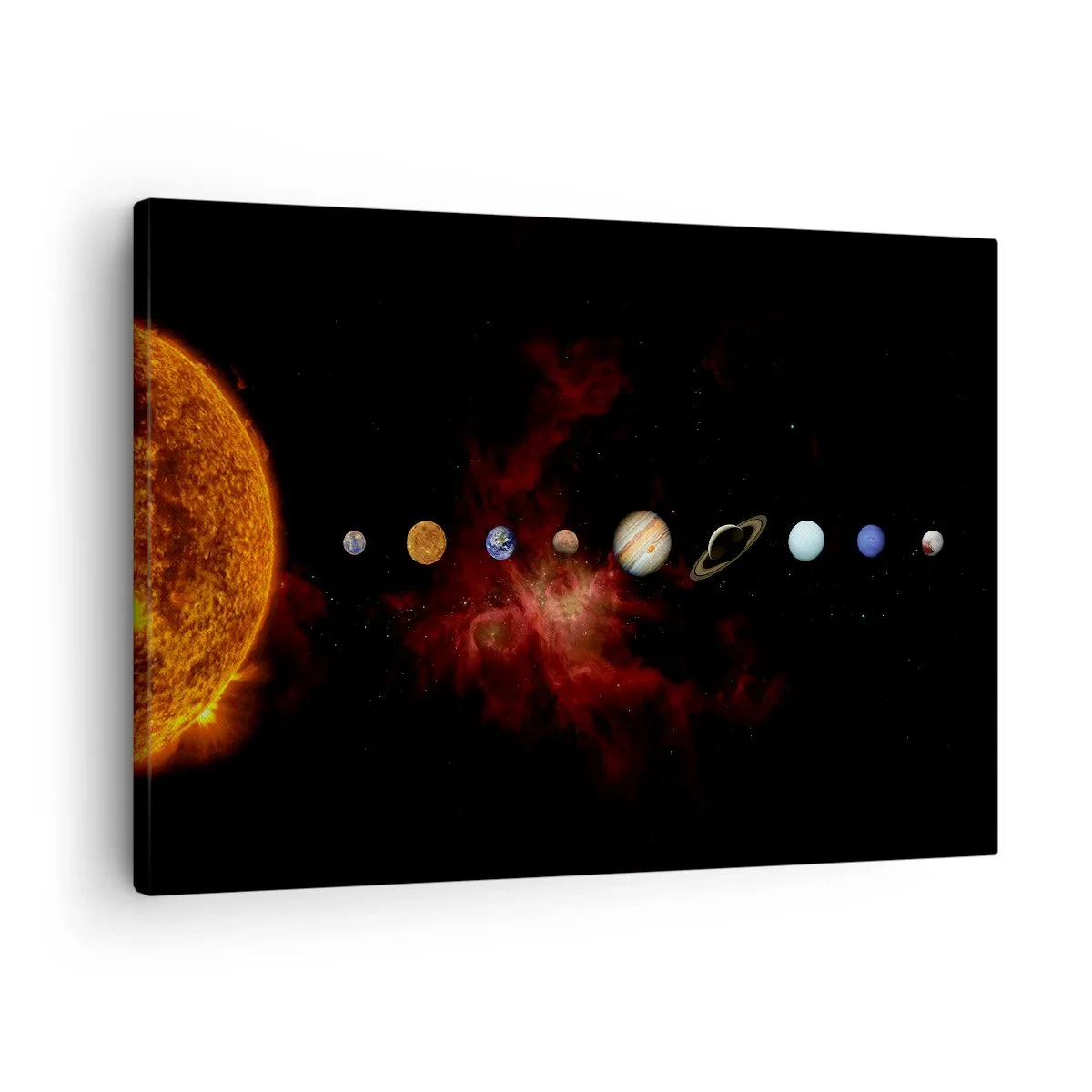 Obraz na plátně - Sluneční soustava s planetami na pozadí vesmíru - 70x50cm - Naše čtvrť - Moderní nástěnná dekorace do obývacího pokoje a ložnice ARTTOR