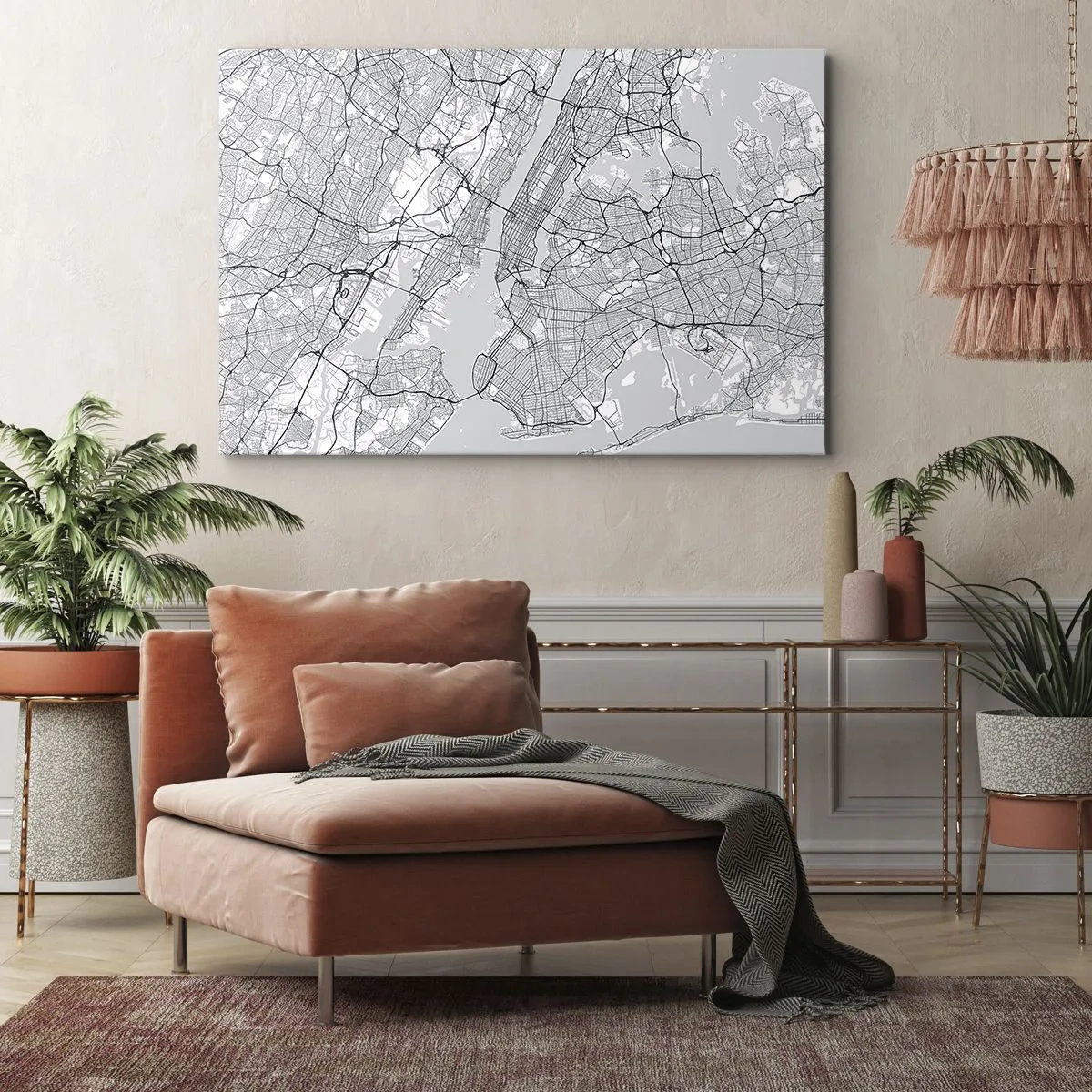 Obraz na plátně - Mapa města v minimalistickém stylu na šedém pozadí - 70x50cm - Anatomie metropole - Moderní nástěnná dekorace do obývacího pokoje a ložnice ARTTOR