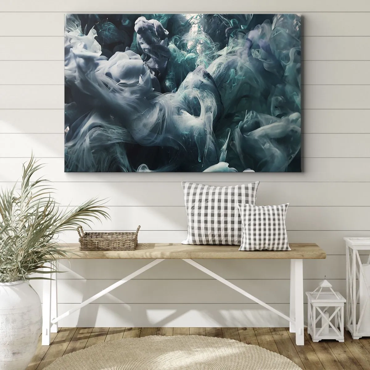 Obraz na plátně - Dynamické abstraktní vlny v odstínech modré a bílé - 70x50cm - Pohyb barvy - Moderní nástěnná dekorace do obývacího pokoje a ložnice ARTTOR