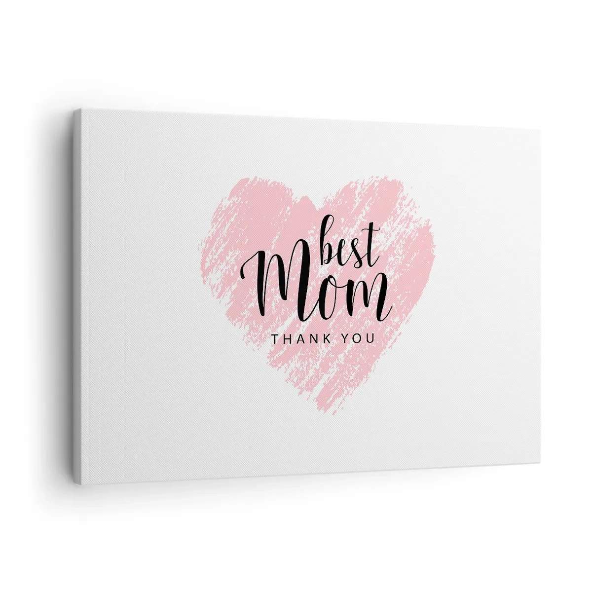 Obraz na plátně - Růžové srdce s nápisem "Nejlepší mami, děkuji" na bílém pozadí - 70x50cm - Vždy pravá chvíle - Moderní nástěnná dekorace do obývacího pokoje a ložnice ARTTOR