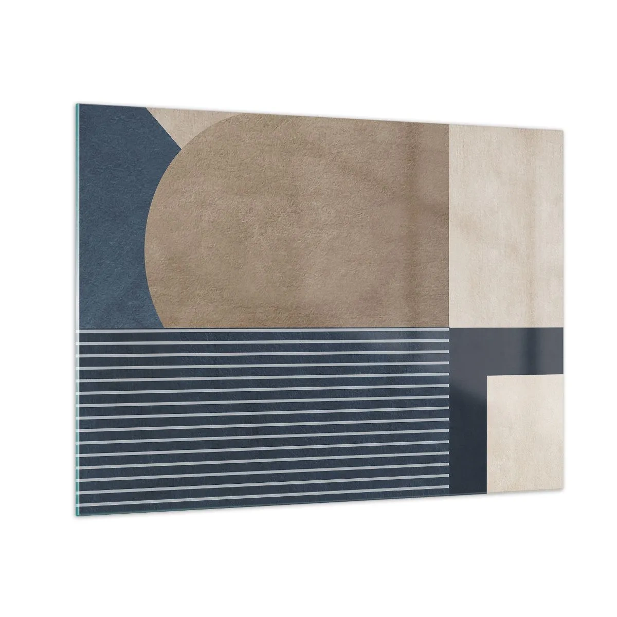 Obraz na skle - Minimalistický tvar s kruhem a čarami v béžové barvě - 70x50cm - Kompozice jednoduchosti a kulatosti - Moderní nástěnná dekorace do obývacího pokoje a ložnice ARTTOR