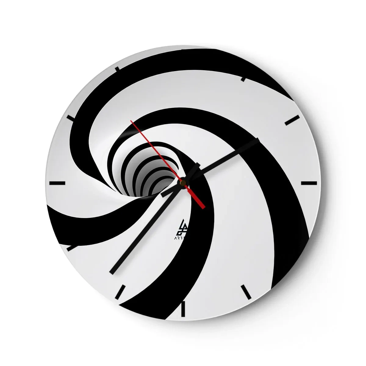 Nástěnné hodiny - Dynamická černobílá spirála - 30x30cm - Podlehnout viru? - Moderní nástěnná dekorace do obývacího pokoje, kuchyně a ložnice ARTTOR