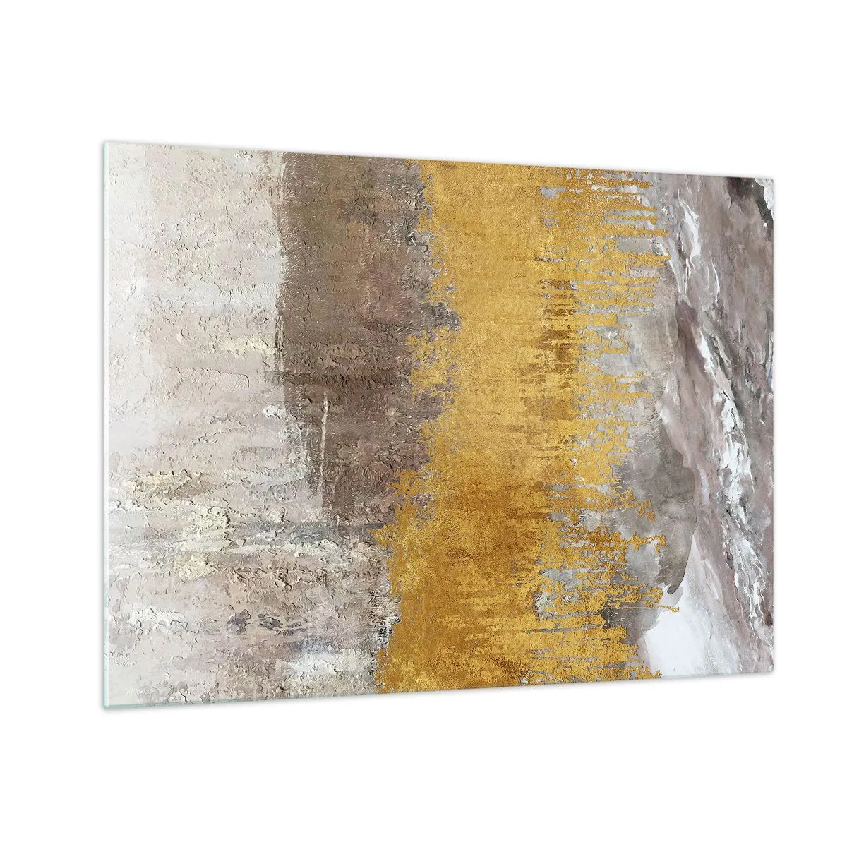 Obraz na skle - Zlaté a zemité struktury vytvářejí dynamickou abstrakci - 70x50cm - Zlatistý závan - Moderní nástěnná dekorace do obývacího pokoje a ložnice ARTTOR