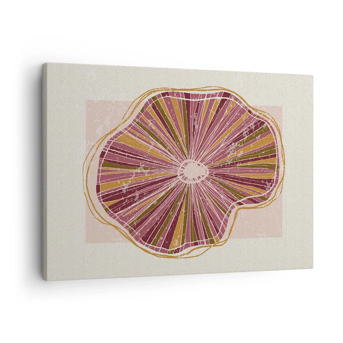 Obraz na plátně - Abstraktní vzor řezu stromu v růžových odstínech - 70x50cm - Radiální abstrakce - Moderní nástěnná dekorace do obývacího pokoje a ložnice ARTTOR