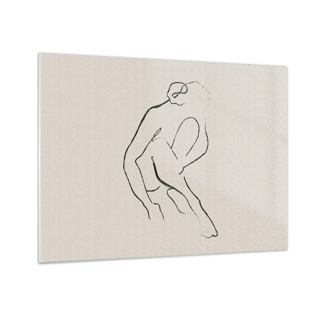 Obraz na skle - Minimalistická skica ženské siluety v sedící poloze. - 70x50cm - Intimní skica - Moderní nástěnná dekorace do obývacího pokoje a ložnice ARTTOR