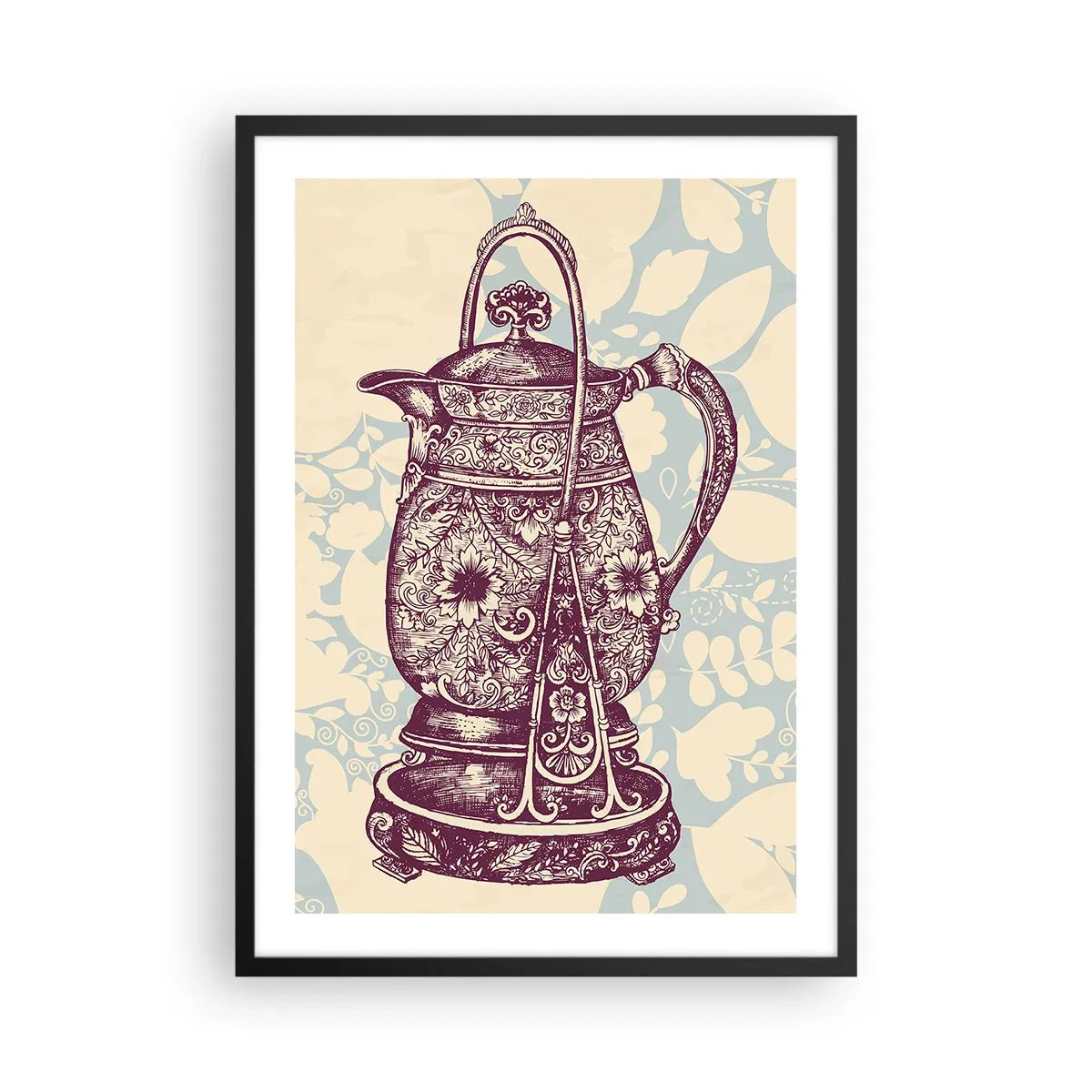 Plakát v černém rámu - Zdobený vintage džbán na dekorativním pozadí - 50x70cm - Krása všedního dne - Moderní nástěnná dekorace do obývacího pokoje a ložnice ARTTOR