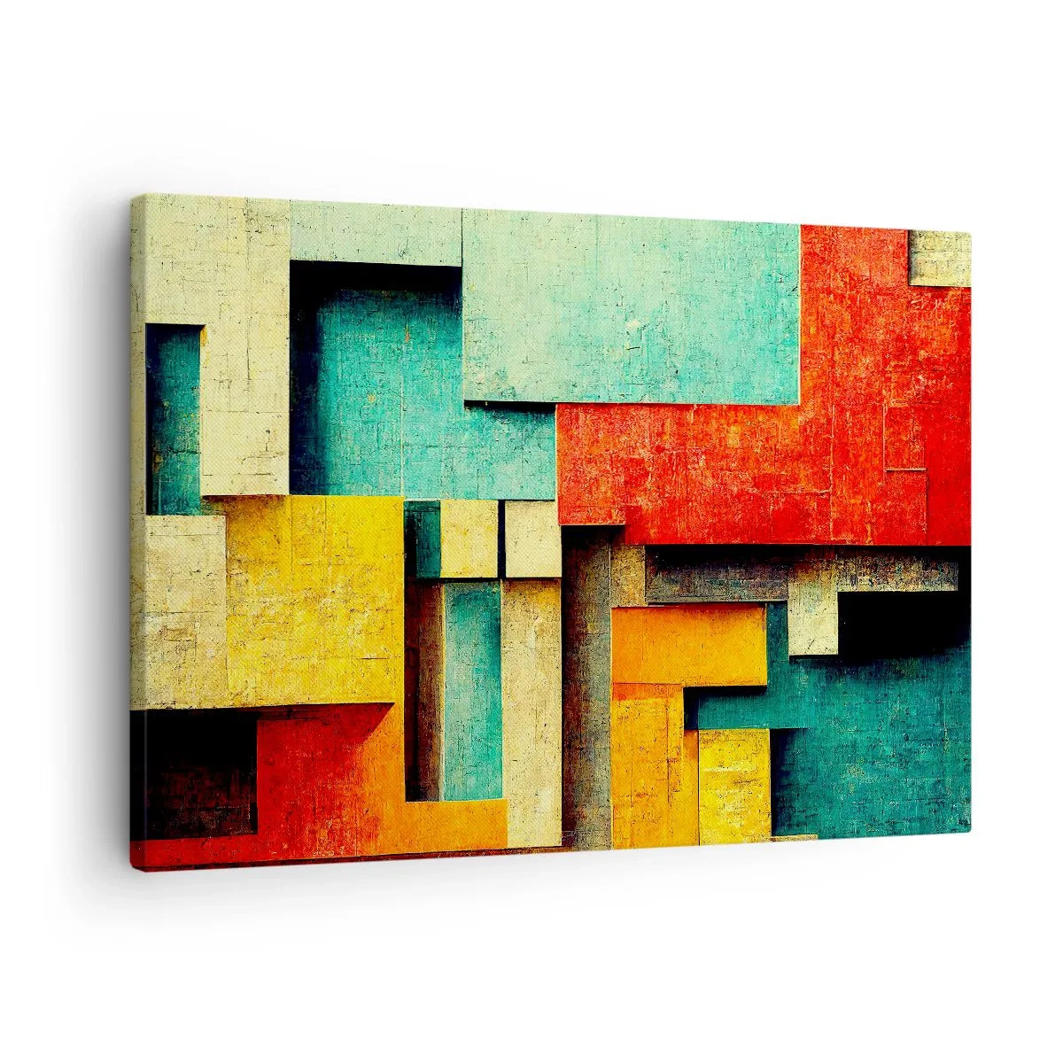 Obraz na plátně - Abstraktní geometrické tvary v zářivých barvách - 70x50cm - Festival pravých úhlů - Moderní nástěnná dekorace do obývacího pokoje a ložnice ARTTOR