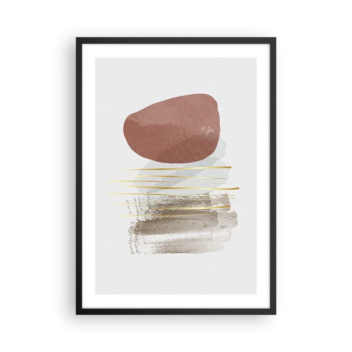Plakát v černém rámu - Minimalistická abstrakce s geometrickými tvary a zlatými liniemi - 50x70cm - Abstraktní kolonáda - Moderní nástěnná dekorace do obývacího pokoje a ložnice ARTTOR