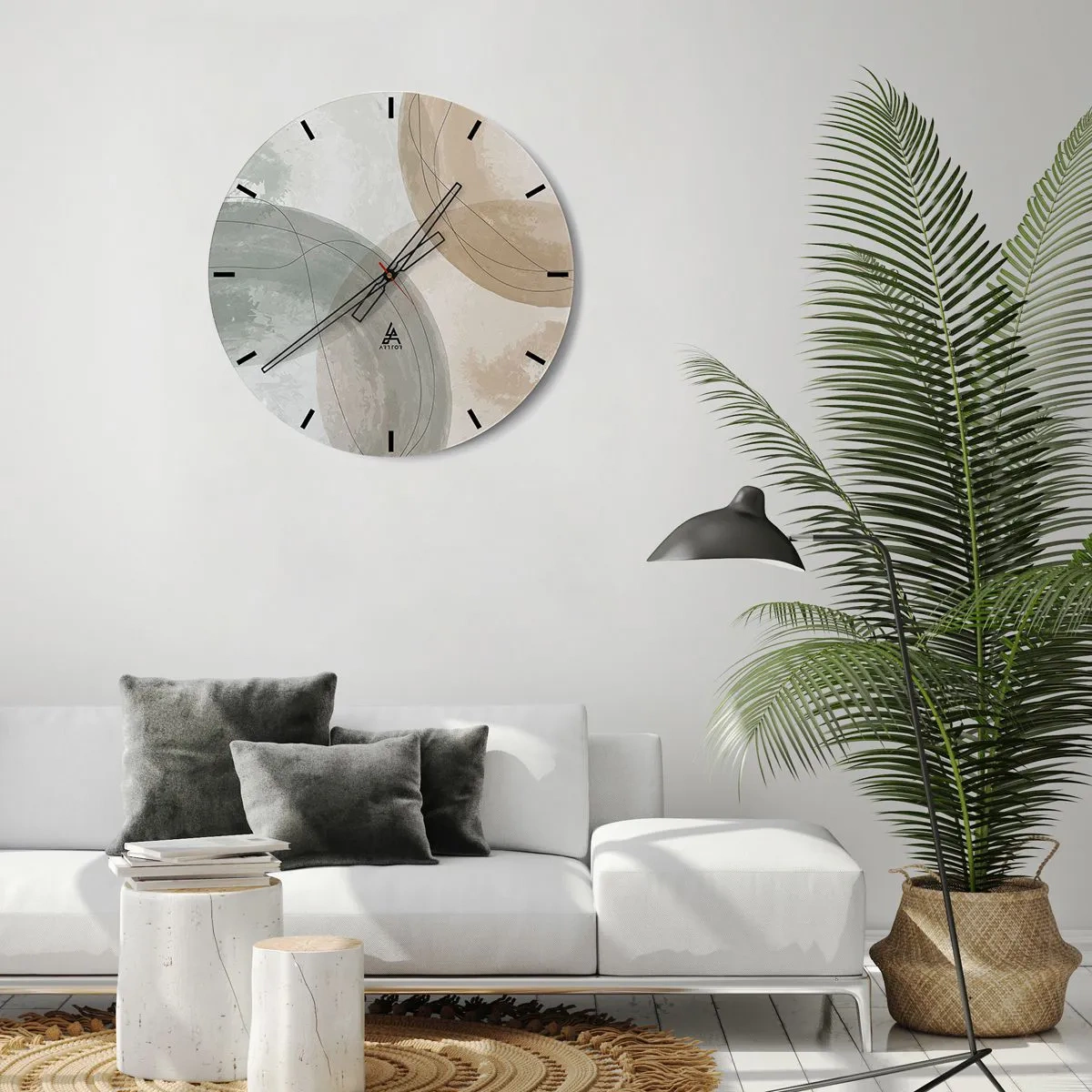 Nástěnné hodiny - Abstraktní prolínání tvarů v béžových odstínech - 30x30cm - Pronikání světů - Moderní nástěnná dekorace do obývacího pokoje, kuchyně a ložnice ARTTOR