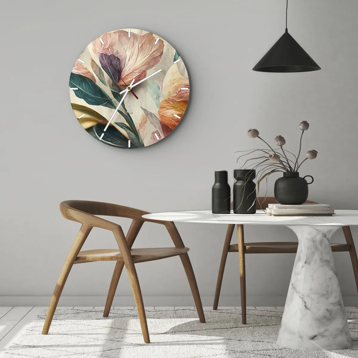 Nástěnné hodiny - Barevné tropické květiny v malířském stylu na světlém pozadí - 30x30cm - Květiny jižních ostrovů - Moderní nástěnná dekorace do obývacího pokoje, kuchyně a ložnice ARTTOR