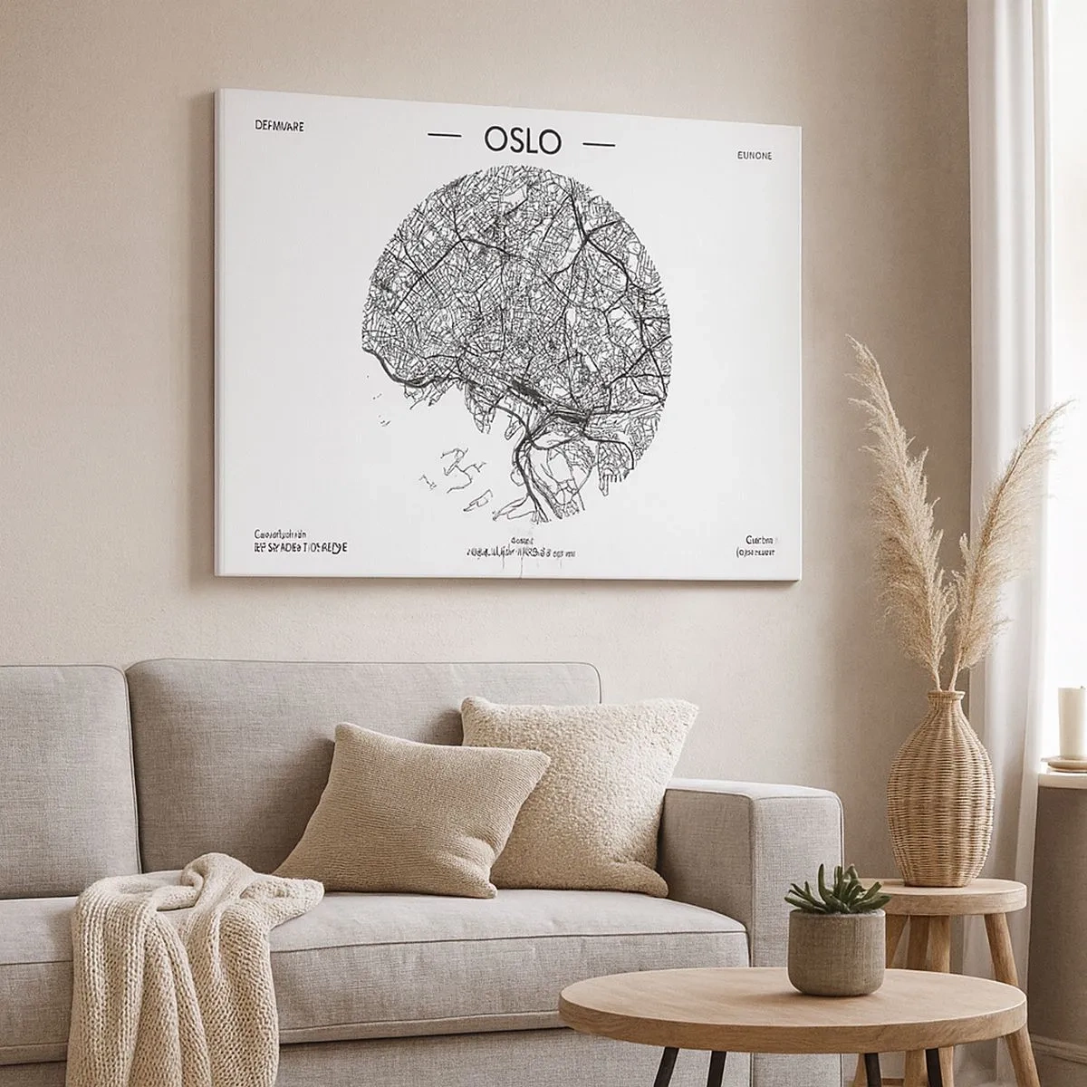 Obraz na plátně - Mapa Osla v minimalistickém černobílém stylu. - 70x50cm - Anatomie Osla - Moderní nástěnná dekorace do obývacího pokoje a ložnice ARTTOR
