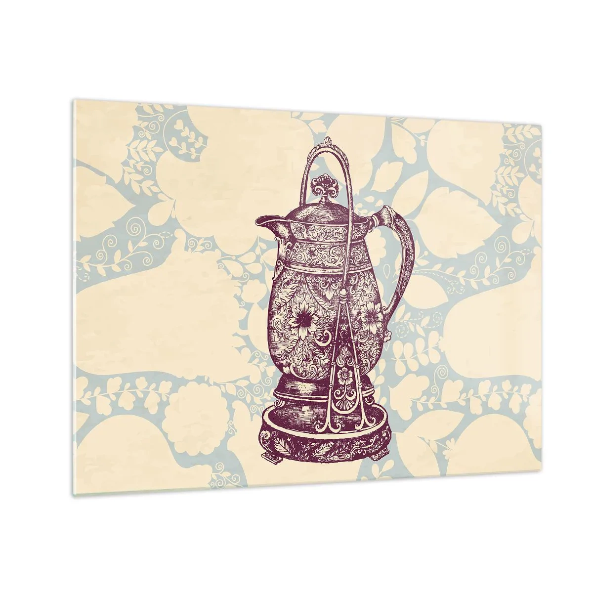 Obraz na skle - Zdobený vintage džbán na světlém pozadí s ornamentem - 70x50cm - Krása všedního dne - Moderní nástěnná dekorace do obývacího pokoje a ložnice ARTTOR