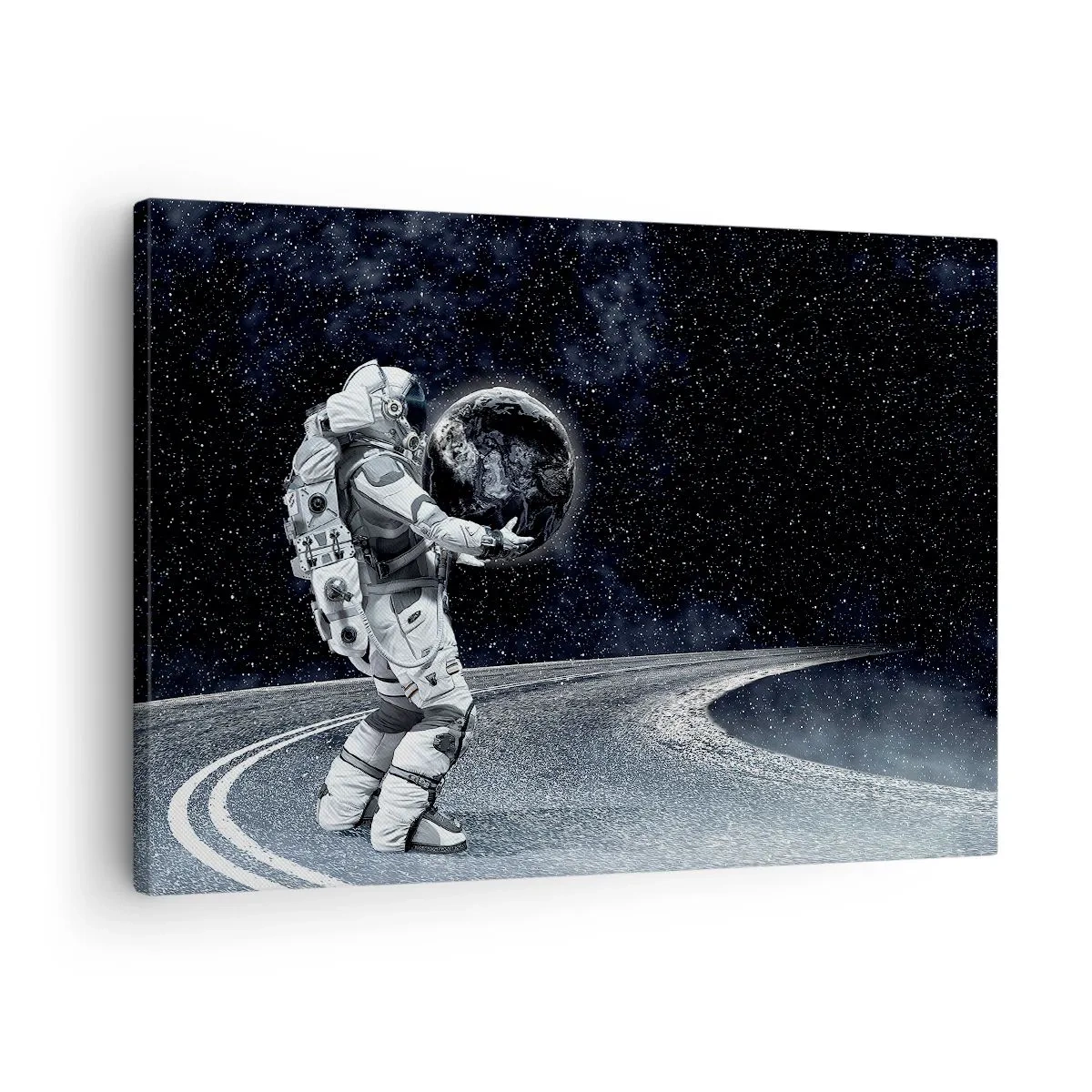 Obraz na plátně - Astronaut se Zemí proti hvězdné obloze - 70x50cm - Na Mléčné dráze - Moderní nástěnná dekorace do obývacího pokoje a ložnice ARTTOR