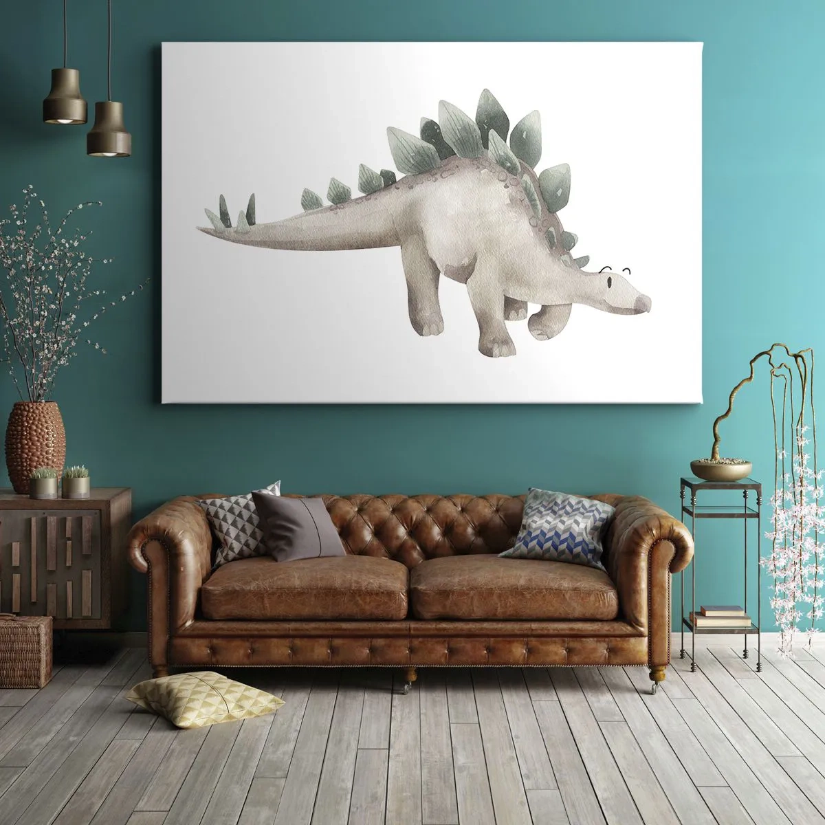 Obraz na plátně - Roztomilý dinosaurus v pastelových barvách - 70x50cm - Váš přítel - Moderní nástěnná dekorace do obývacího pokoje a ložnice ARTTOR