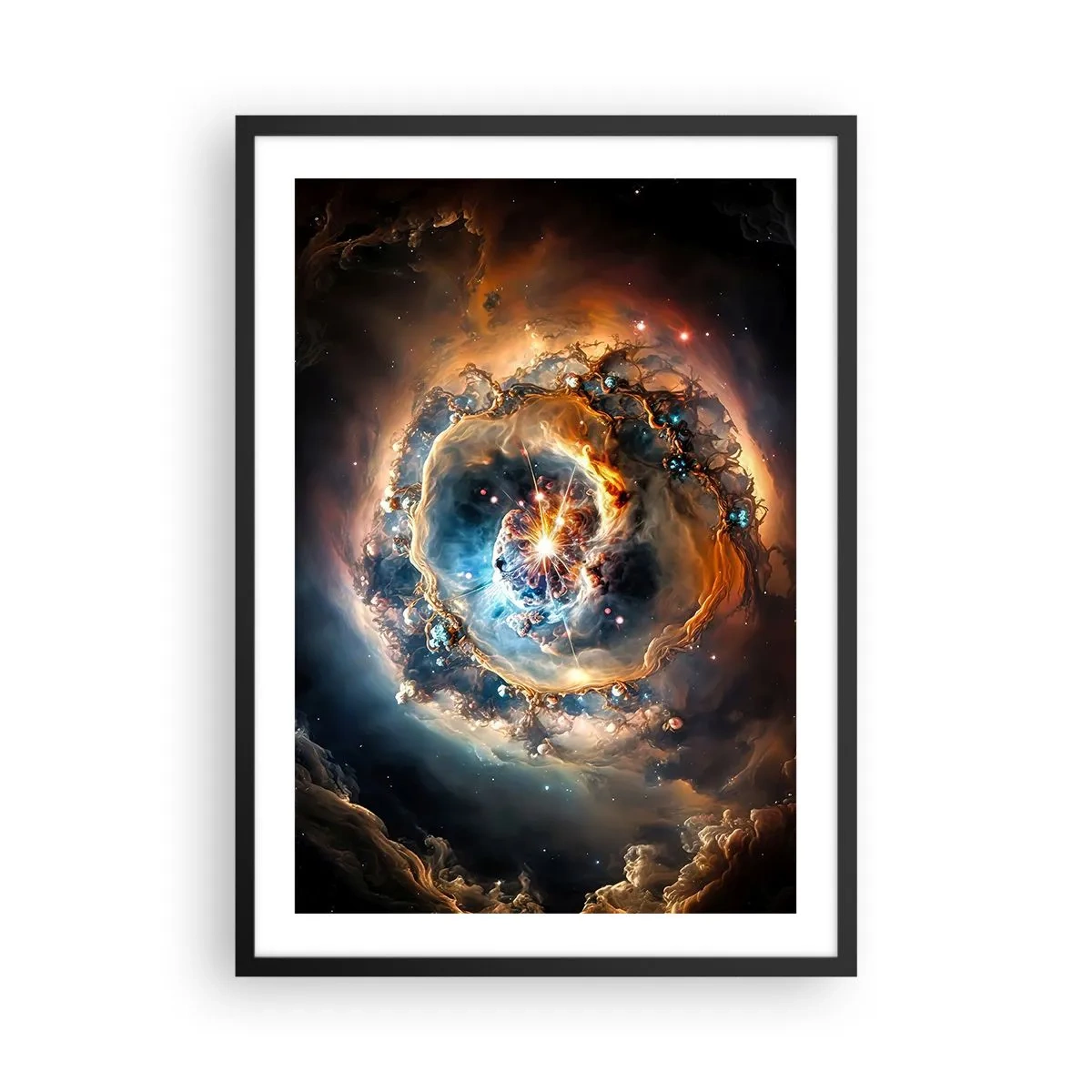 Plakát v černém rámu - Kosmická exploze světla a energie v galaktickém prostoru. - 50x70cm - Začátek - Moderní nástěnná dekorace do obývacího pokoje a ložnice ARTTOR
