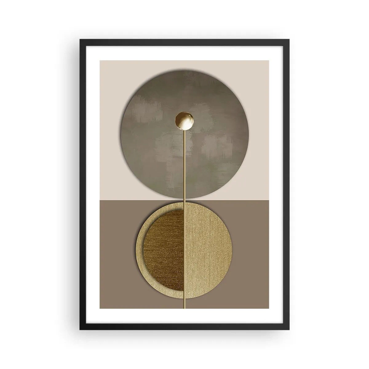 Plakát v černém rámu - Moderní geometrická abstrakce v odstínech zlaté a béžové - 50x70cm - Dokonalá rovnováha - Moderní nástěnná dekorace do obývacího pokoje a ložnice ARTTOR