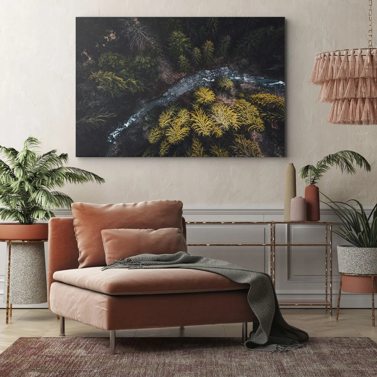 Obraz na plátně - Pohled shora na les s klikatou řekou - 70x50cm - Rychle, stále rychleji - Moderní nástěnná dekorace do obývacího pokoje a ložnice ARTTOR