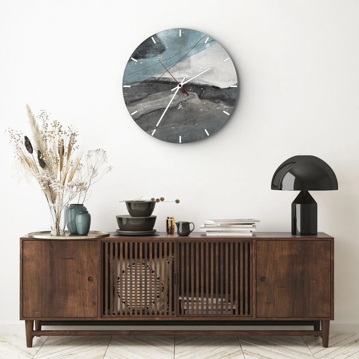 Nástěnné hodiny - Abstraktní kompozice připomínající ledovec a skály. - 30x30cm - Abstrakce: skály a led - Moderní nástěnná dekorace do obývacího pokoje, kuchyně a ložnice ARTTOR