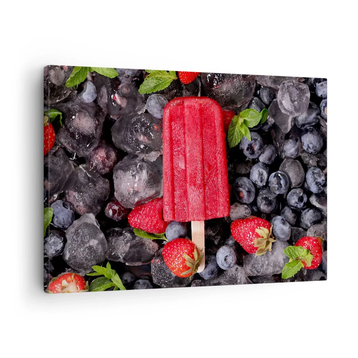 Obraz na plátně - Červený nanuk obklopený ovocem a ledem - 70x50cm - Chuť horkého léta - Moderní nástěnná dekorace do obývacího pokoje a ložnice ARTTOR