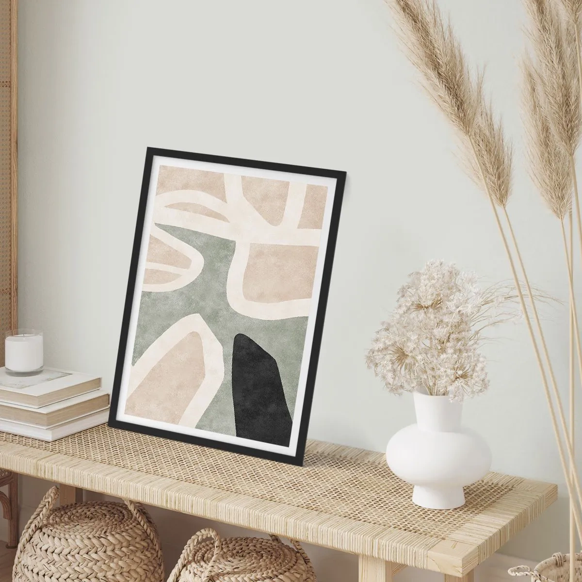 Plakát v černém rámu - Abstraktní barevná harmonie - 50x70cm - Kompozice s černým motivem - Moderní nástěnná dekorace do obývacího pokoje a ložnice ARTTOR