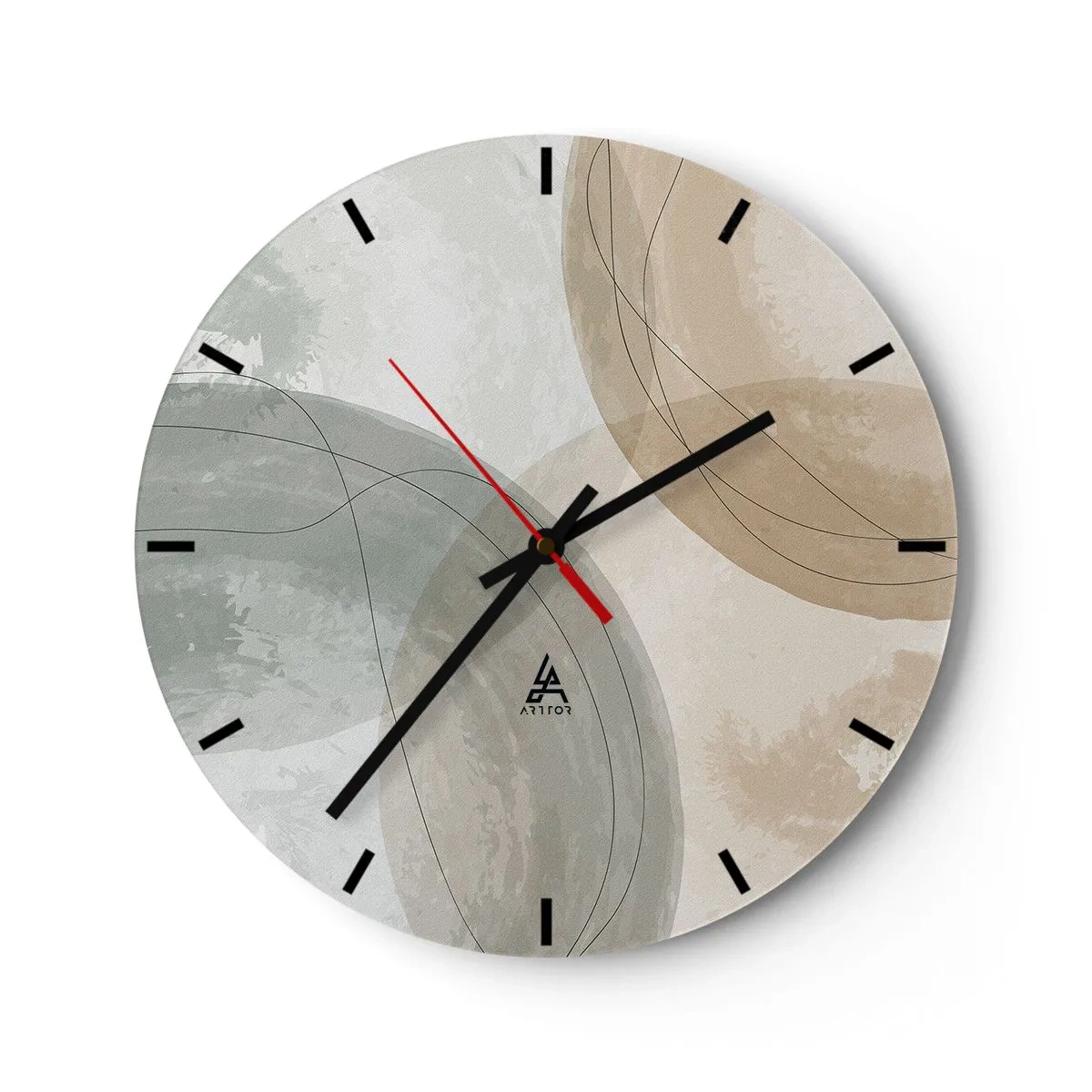 Nástěnné hodiny - Abstraktní prolínání tvarů v béžových odstínech - 30x30cm - Pronikání světů - Moderní nástěnná dekorace do obývacího pokoje, kuchyně a ložnice ARTTOR