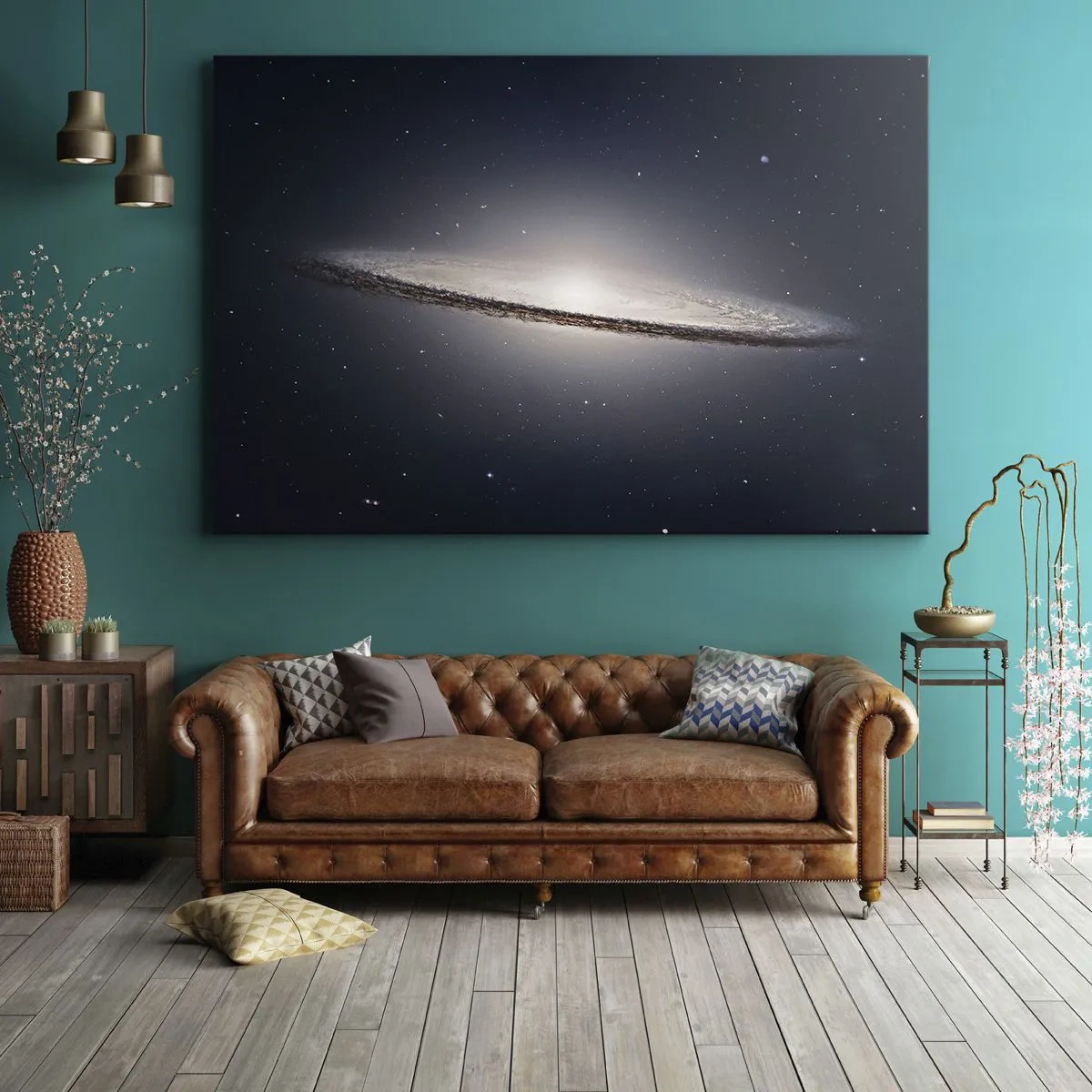 Obraz na plátně - Spirální galaxie na pozadí hvězdného vesmíru - 70x50cm - Kdysi dávno, v jedné vzdálené galaxii… - Moderní nástěnná dekorace do obývacího pokoje a ložnice ARTTOR