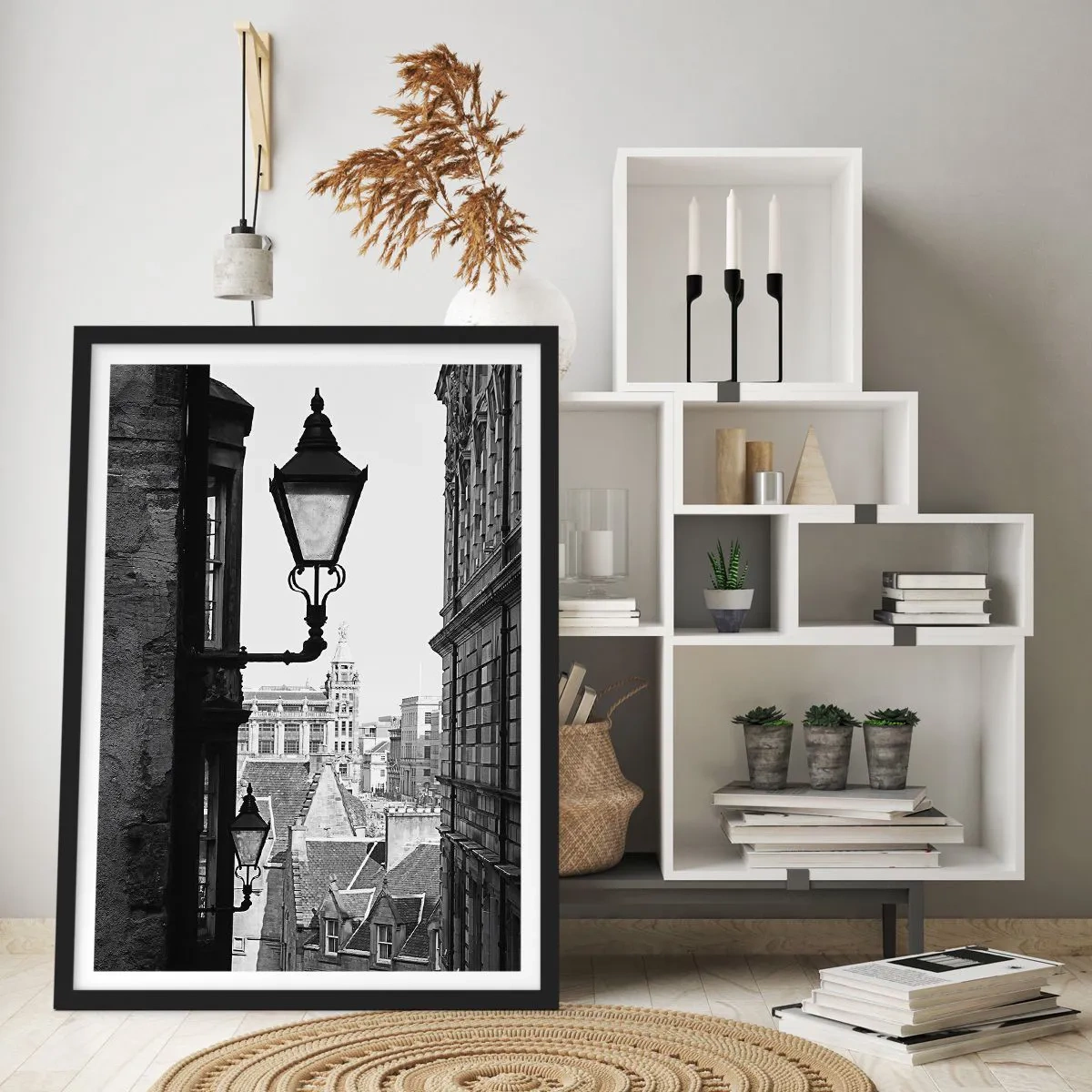 Plakát v černém rámu - Kouzlo úzkých uliček - 50x70cm - Edinburský příběh - Moderní nástěnná dekorace do obývacího pokoje a ložnice ARTTOR