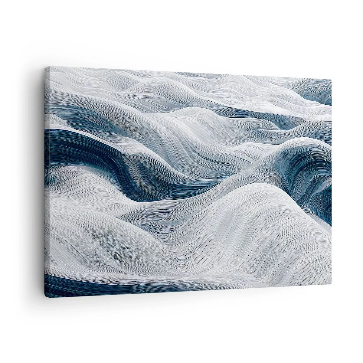 Obraz na plátně - Vlnité čáry v odstínech modré a bílé - 70x50cm - Bílé a modré vlny - Moderní nástěnná dekorace do obývacího pokoje a ložnice ARTTOR