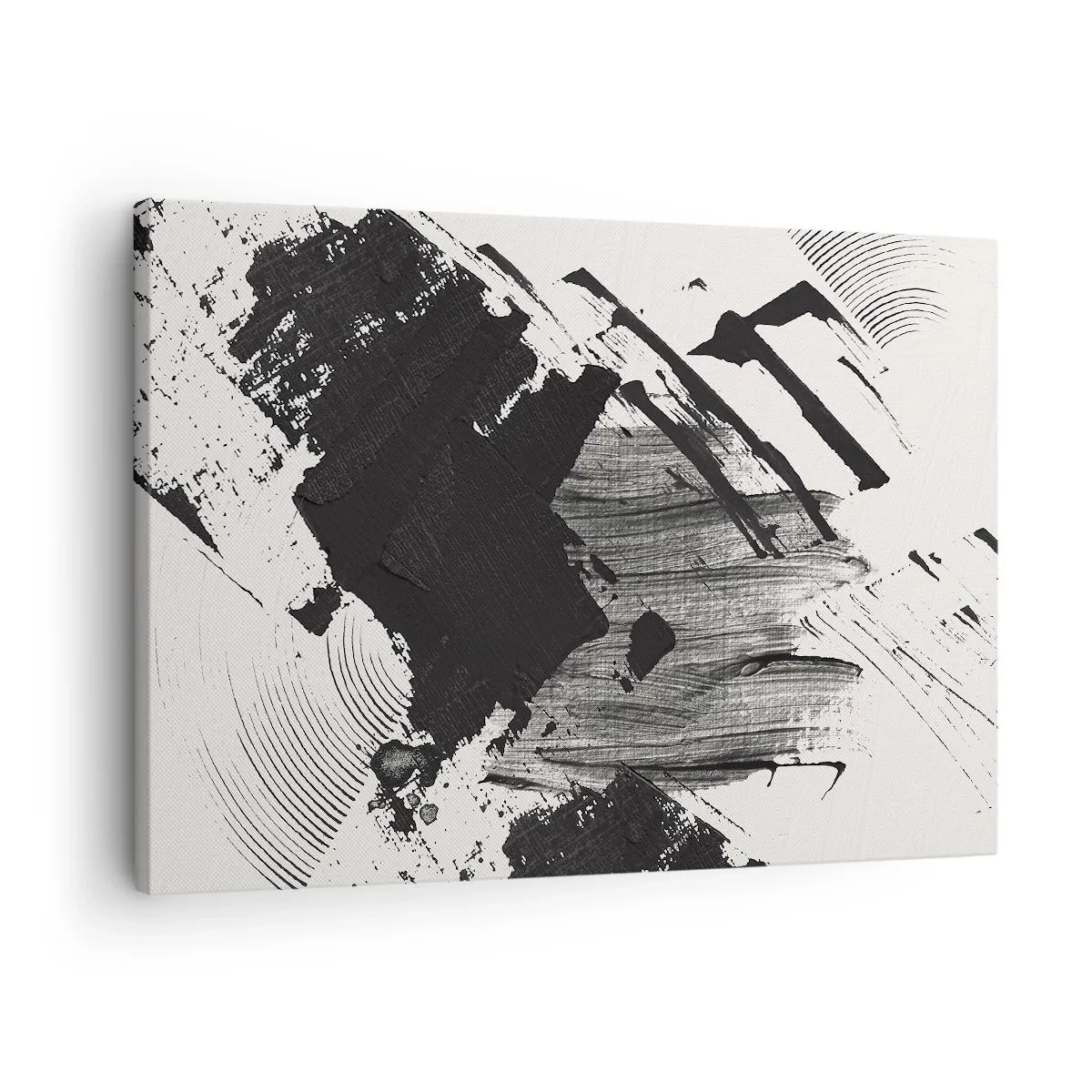 Obraz na plátně - Abstraktní tahy černé na bílém pozadí - 70x50cm - Abstrakce – exprese černé - Moderní nástěnná dekorace do obývacího pokoje a ložnice ARTTOR
