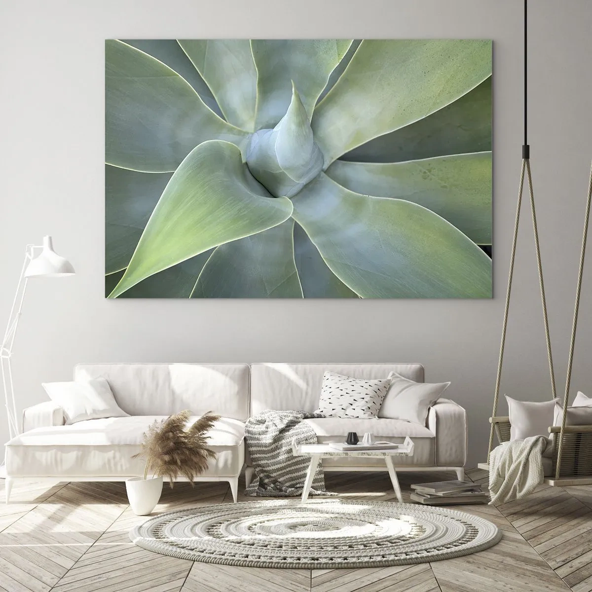 Obraz na skle - Makrofotografie zelené rostliny se spirálovými listy - 70x50cm - Zrození zeleně - Moderní nástěnná dekorace do obývacího pokoje a ložnice ARTTOR